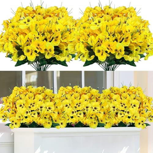 8 Bundles Artificial Silk Pansy Flowers UV Resistant V338839