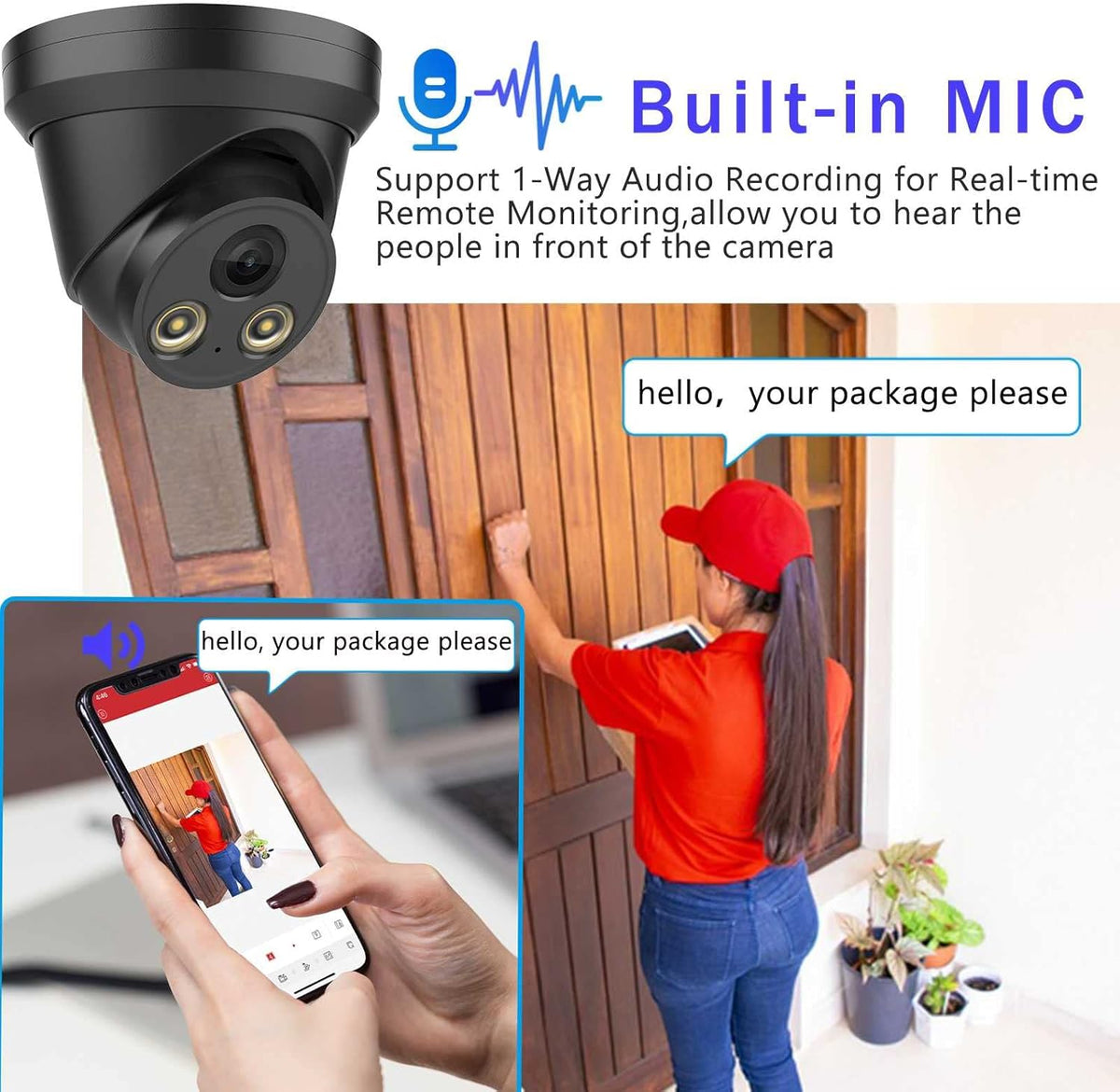 4K 8MP Full Color Night Vision POE IP Security Camera Black 2.8mm Fixed Lens T7560