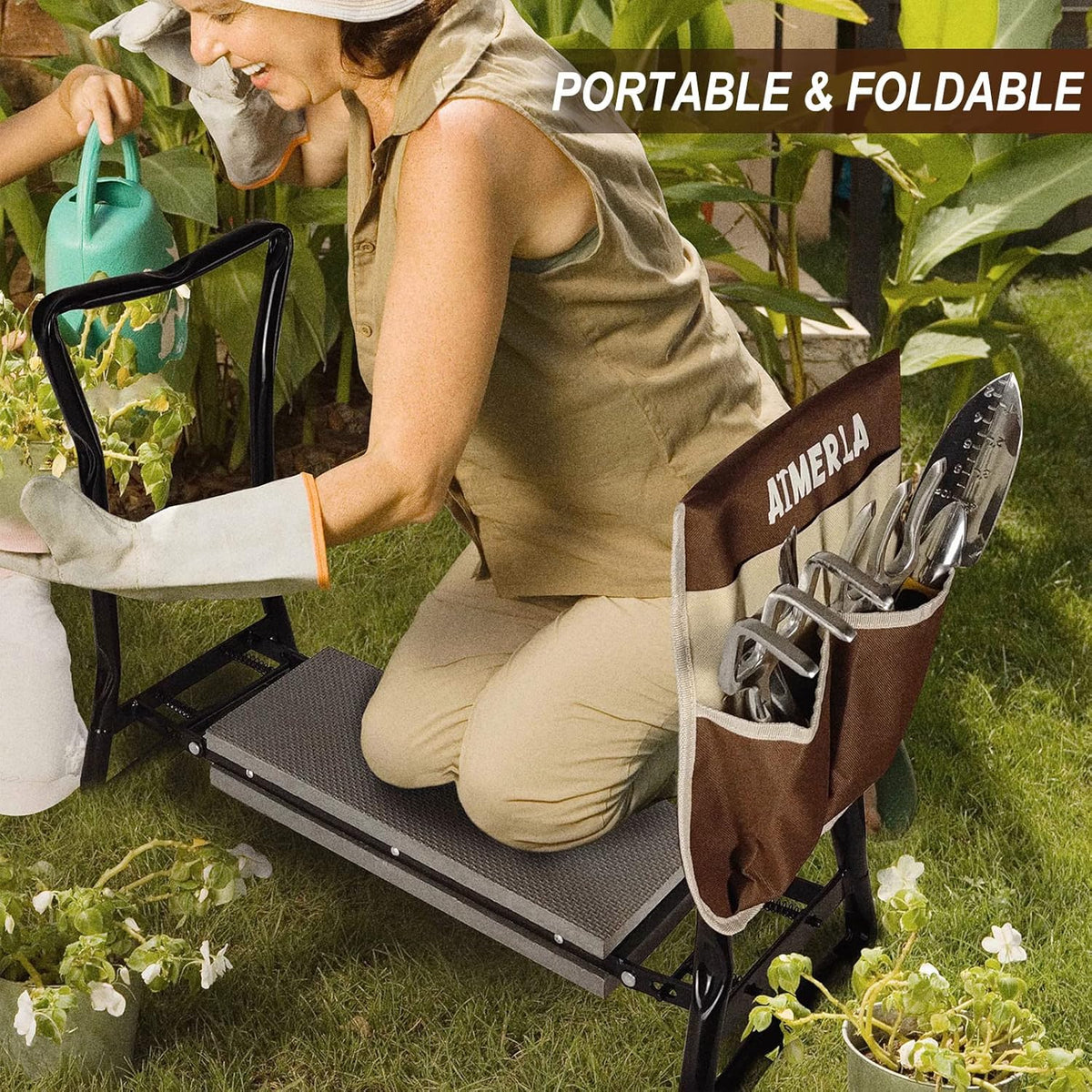 Foldable Garden Kneeler Seat with Kneeling Pad and Tool Bags V732