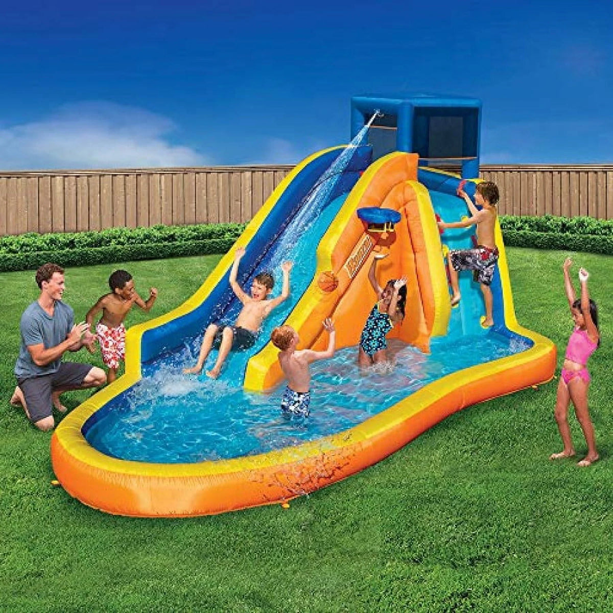 Inflatable Water Slide with Built in Sprinkler and Basketball Hoop Z43325