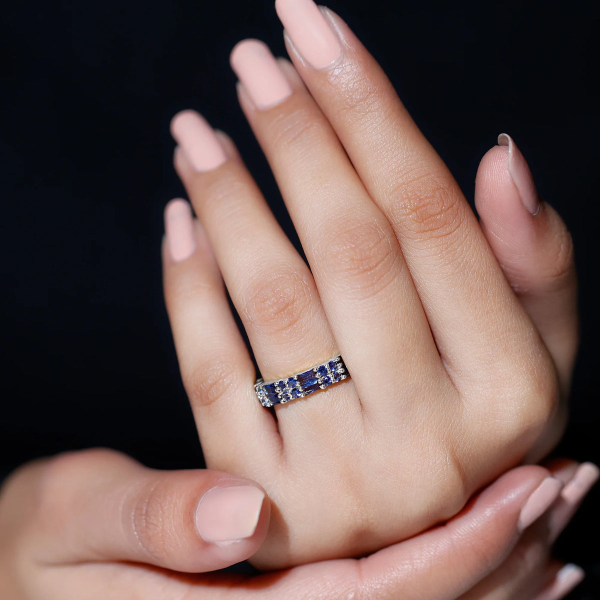 14K White Gold Blue Sapphire Full Eternity Ring D1804