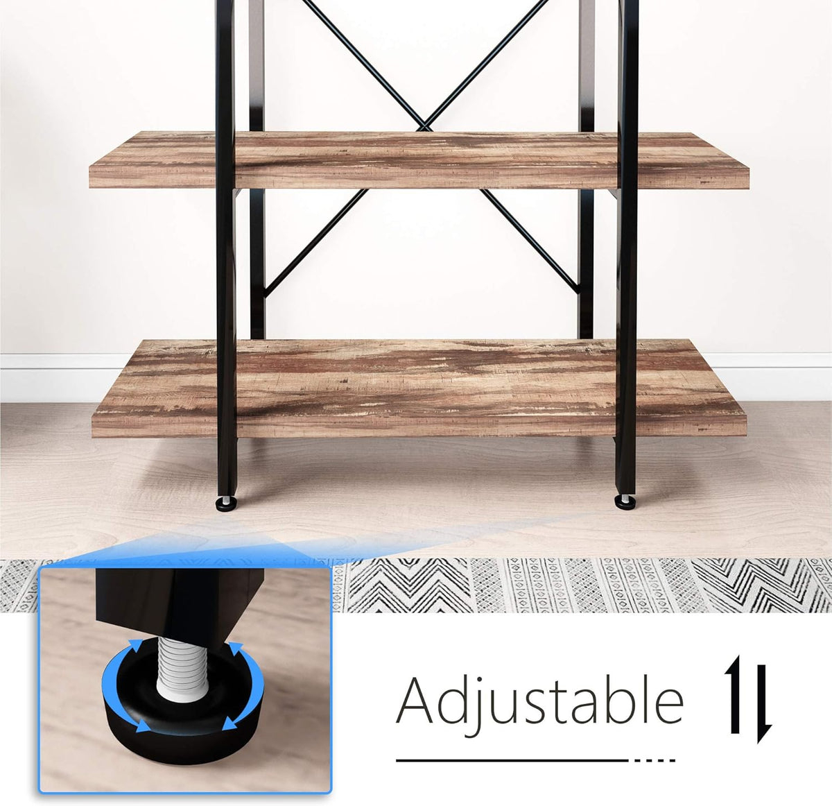 5-Tier Vintage Brown Metal and Wood Bookshelf F504