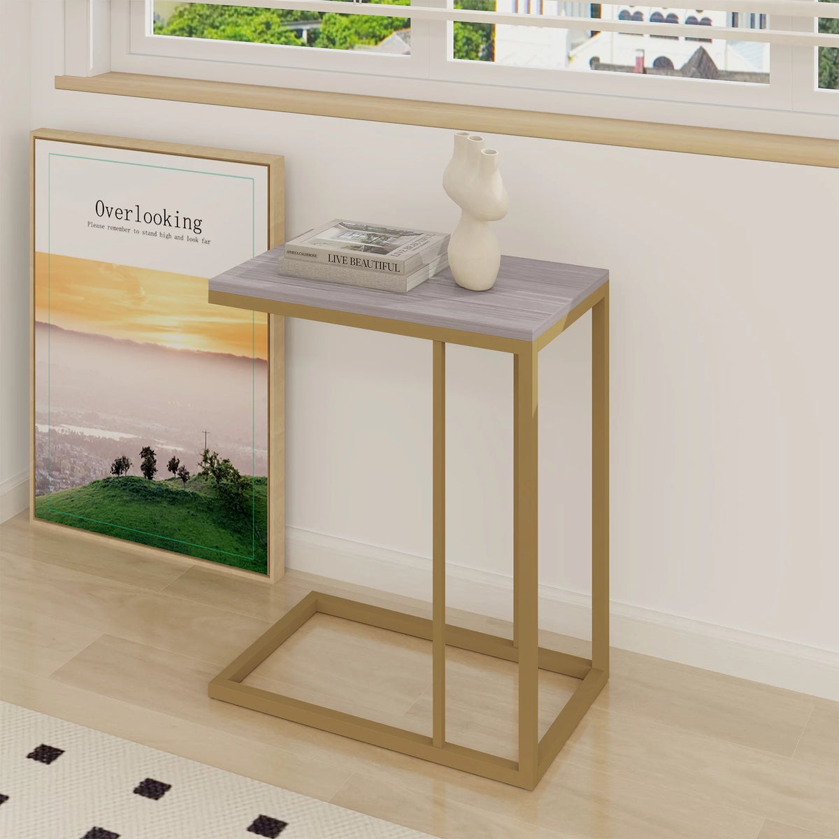 C Shaped Wood Side Table A529