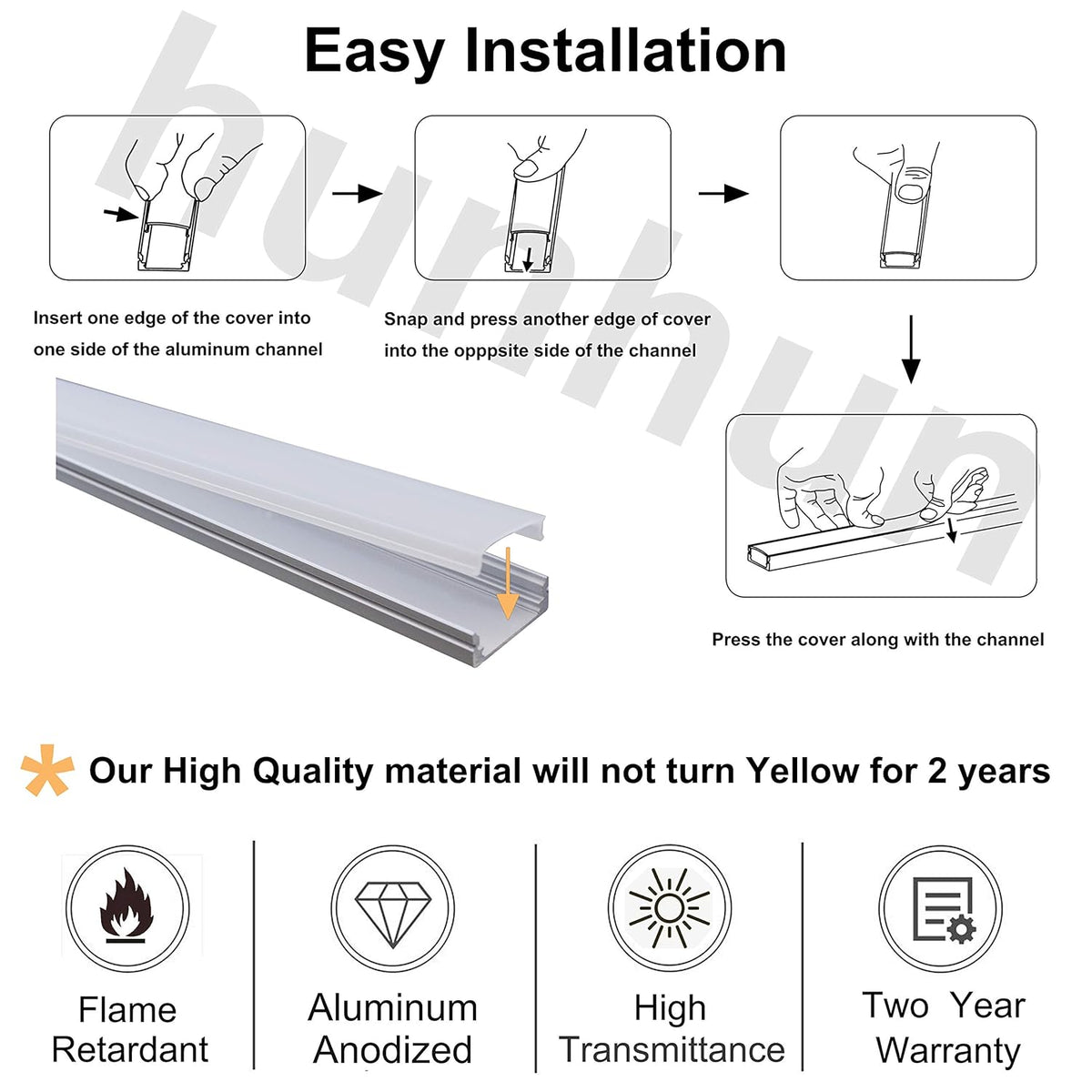 20-Pack 3.3ft U Shape LED Aluminum Channel System with Milky Cover, End Caps and Mounting Clips J7915