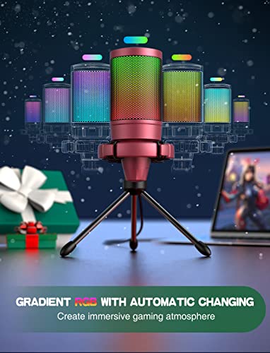 Gaming USB Microphone with Quick Mute, RGB Indicator, Tripod Stand, Pop Filter, Shock Mount, Gain Control I9164