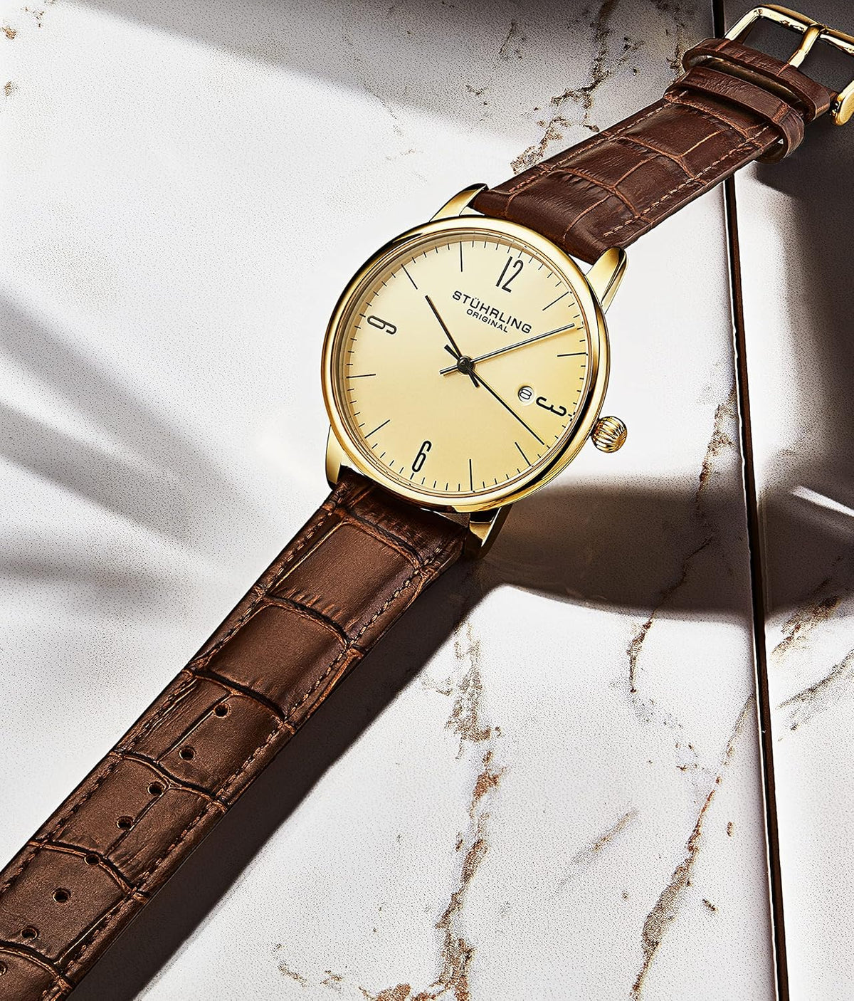 Mens Watch with Calfskin Leather Strap and Date Q869