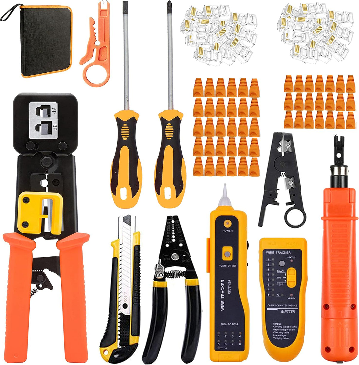 Cat5/Cat5e/Cat6 Crimping Tool Set with 50PCS Connectors O767567