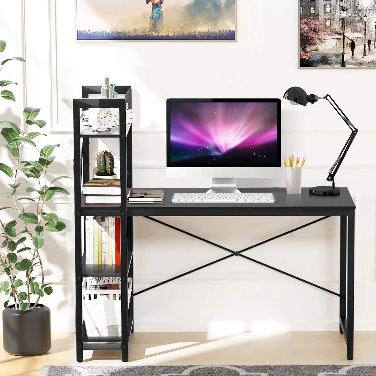 Computer Desk with 4-Tier Bookshelves P546