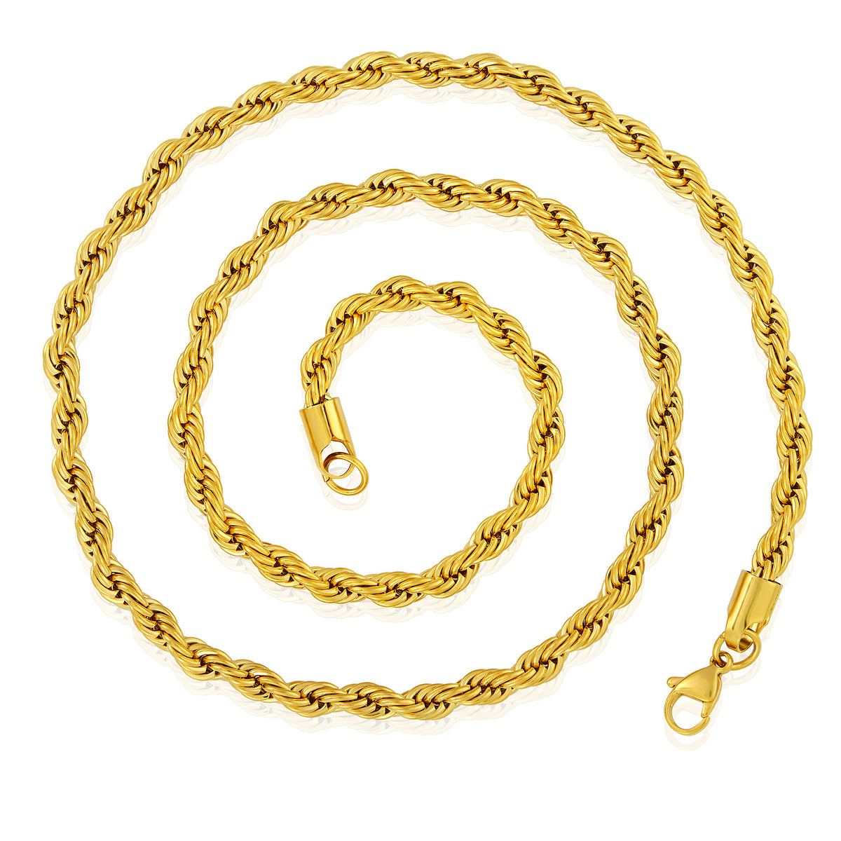Gold Plated Stainless Steel Rope Chain Necklace 6mm 26" U95653