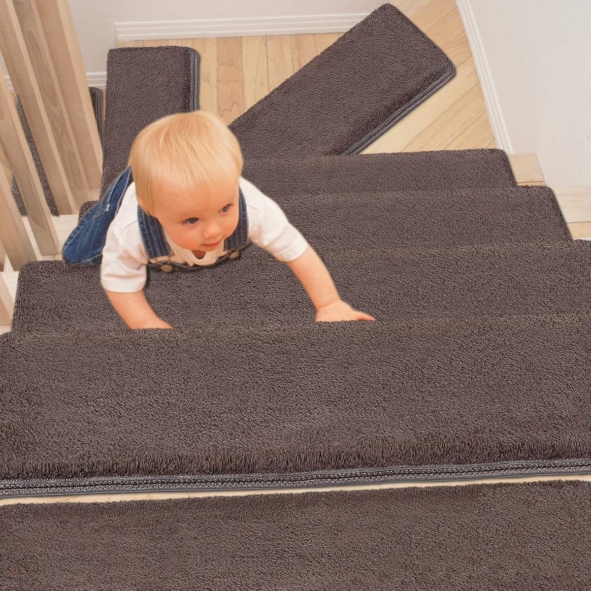 Green 14 Pieces Non-Slip Washable Carpet Stair Treads Set G306