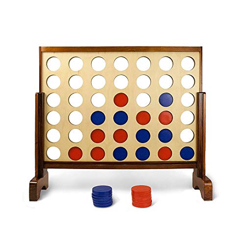 Wooden Four in a Row Game with 42pcs Chips and Carrying Bag Y294