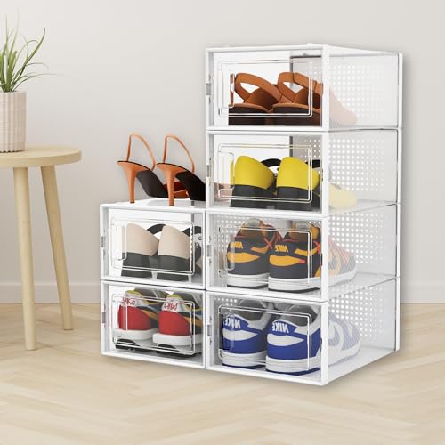 6 Pack Clear Plastic Stackable Shoe Boxes Z392313
