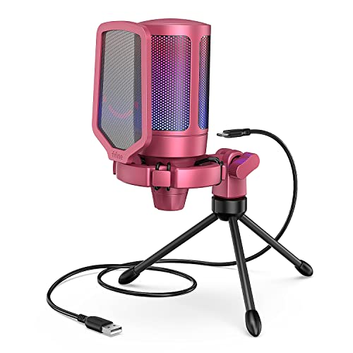 Gaming USB Microphone with Quick Mute, RGB Indicator, Tripod Stand, Pop Filter, Shock Mount, Gain Control I9164