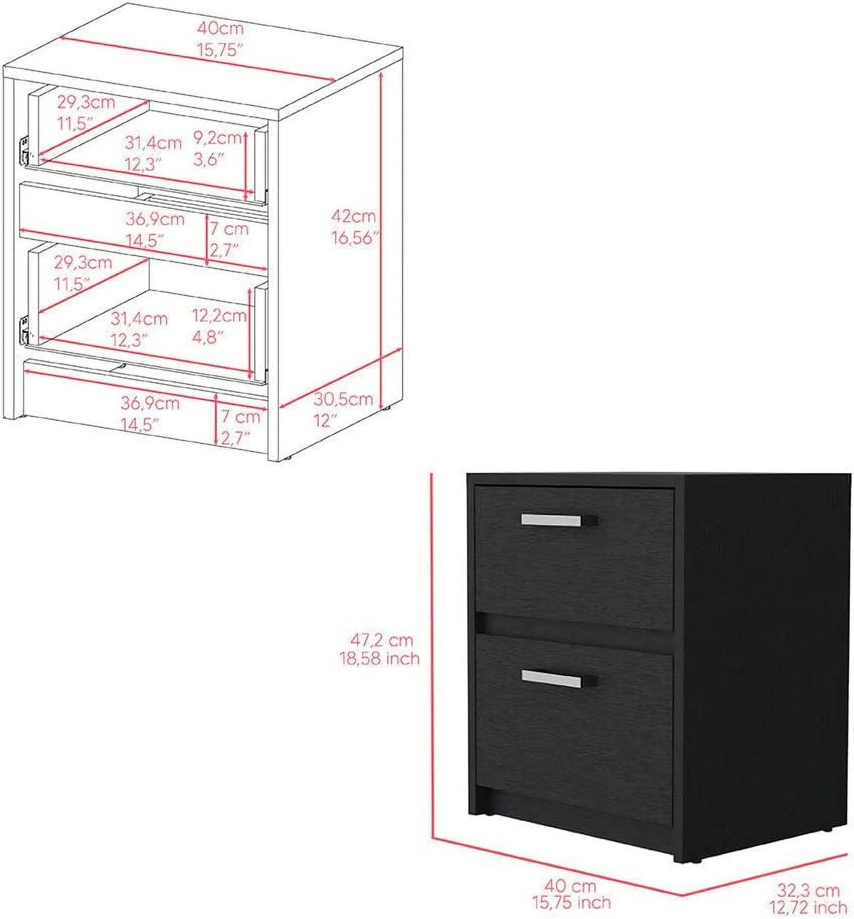 Black Two Drawers Nightstand S6492