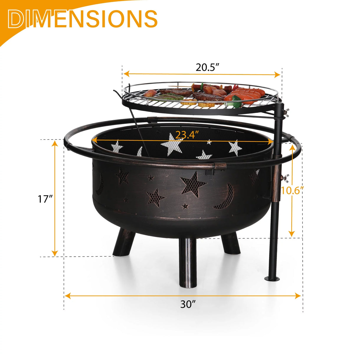 30 2 in 1 Wood Burning Fire Pit with Cover, Poker, BBQ Net - Black Q4112