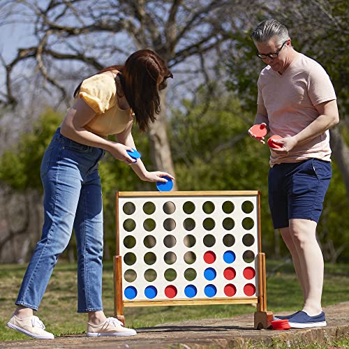 Wooden Four in a Row Game with 42pcs Chips and Carrying Bag Y294