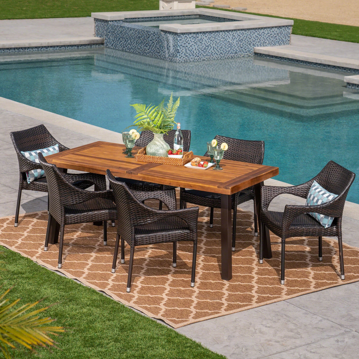 7 Piece Acacia Wood Wicker Dining Set R996999