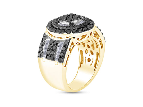 2 Carat Black And White Natural Diamond Circle Frame Cluster Engagement Ring K920