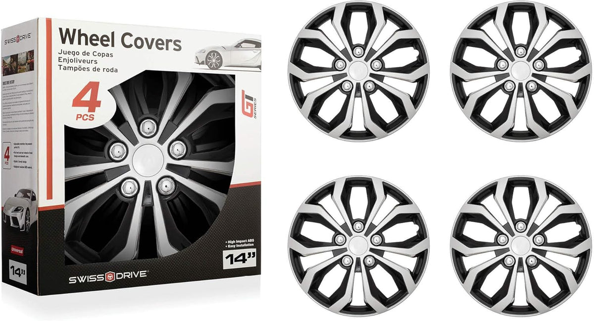 Black and Silver 14-Inch Set of 4 Automotive Wheel Cover Z90549