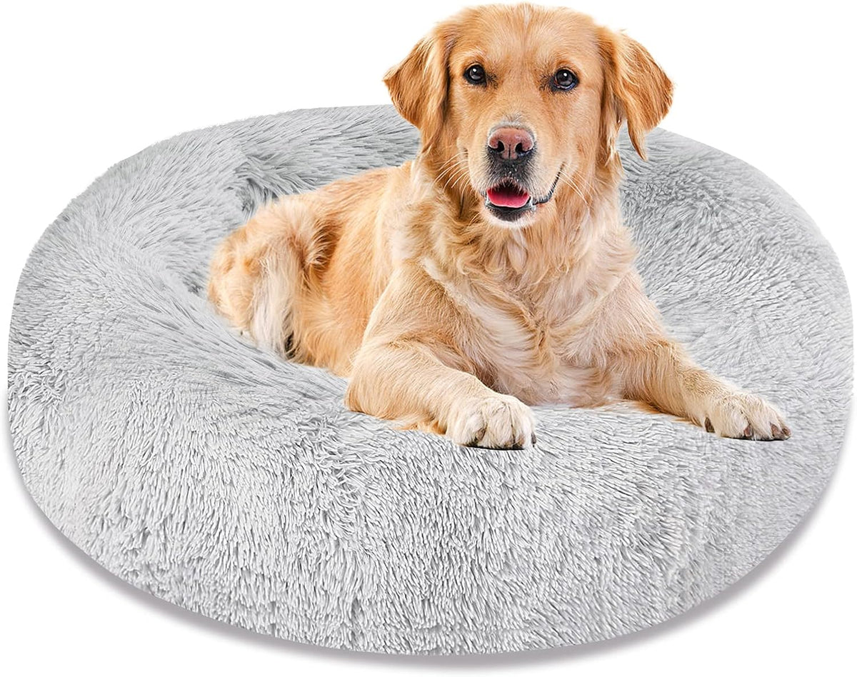 Calming Machine Washable Round Faux Fur Plush Dog Cat Bed P21819
