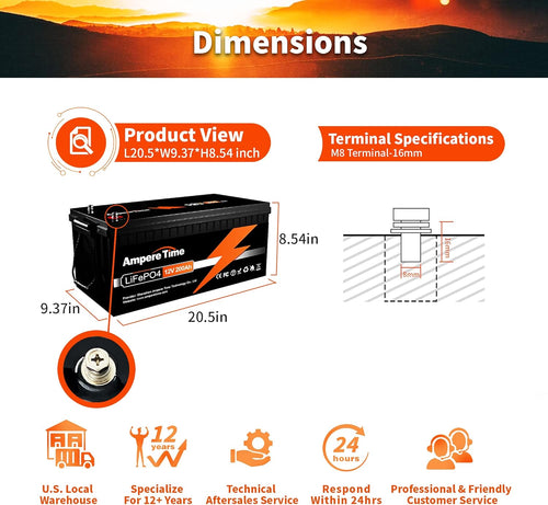 12V 200Ah Lithium Iron LiFePO4 Deep Cycle Battery with 100A BMS F454