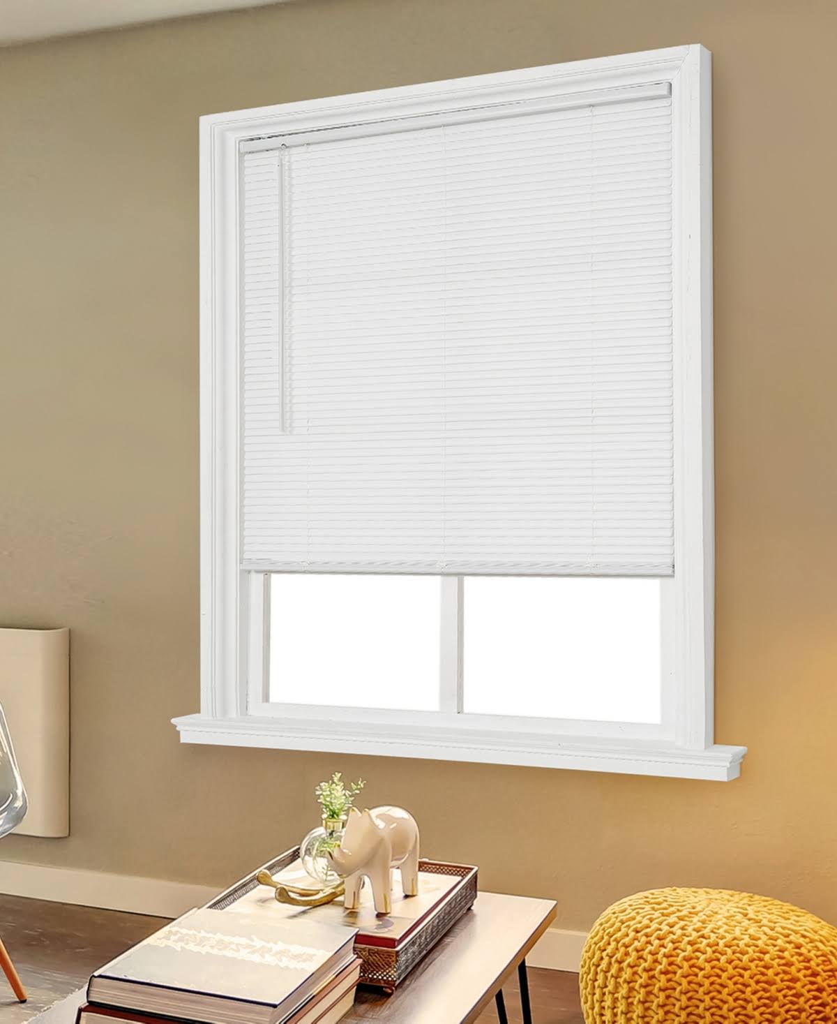 White Cordless Light Filtering Mini Blind H673944