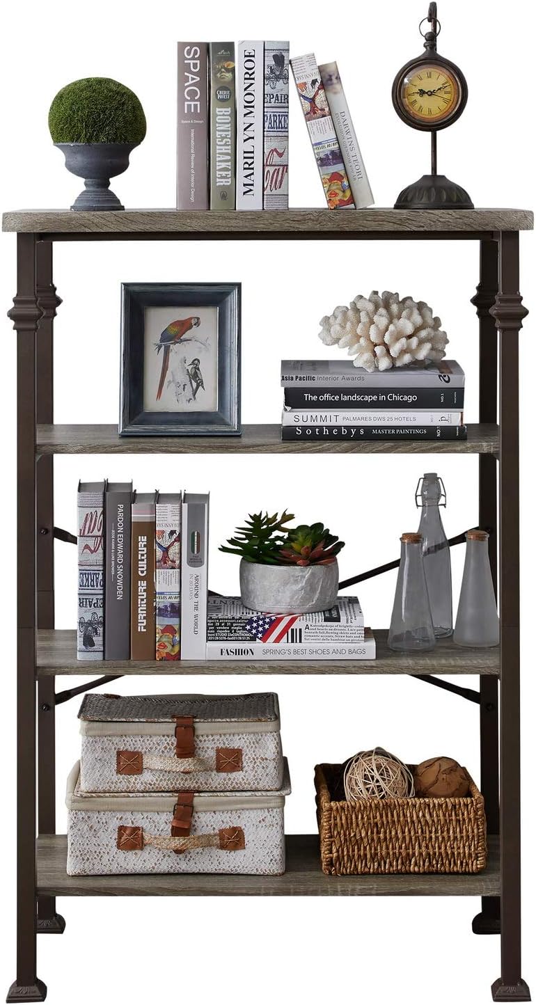 4-Tier Industrial Ladder Shelf Bookcase with Metal Frame N123