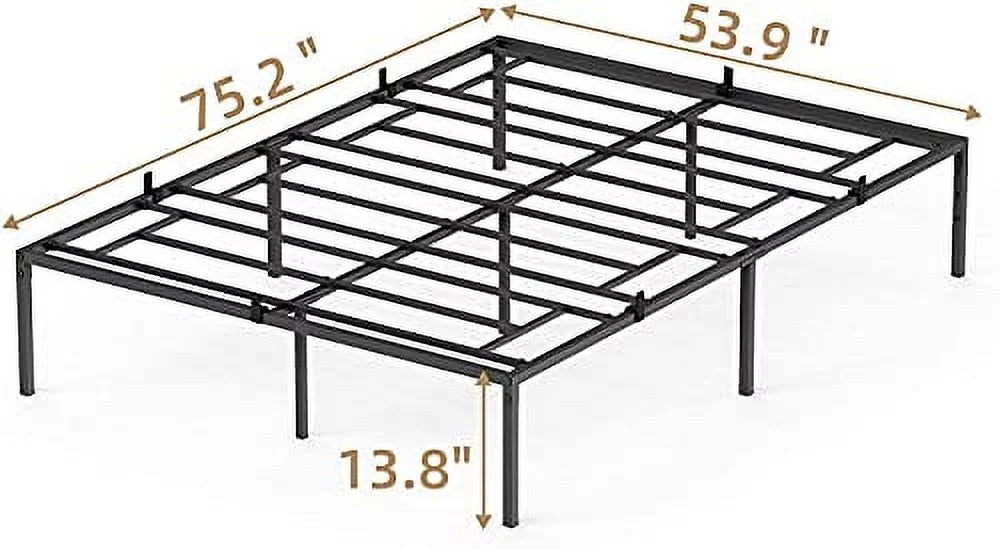 Black Metal Platform Bed Frame with Steel Slats X657
