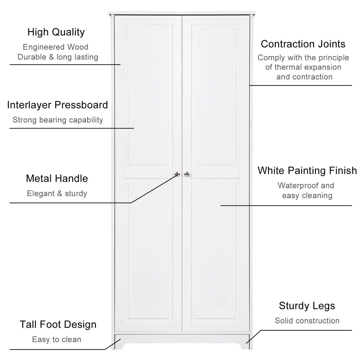 White 72" Wood Pantry Cabinet with 4 Adjustable Shelves G8561