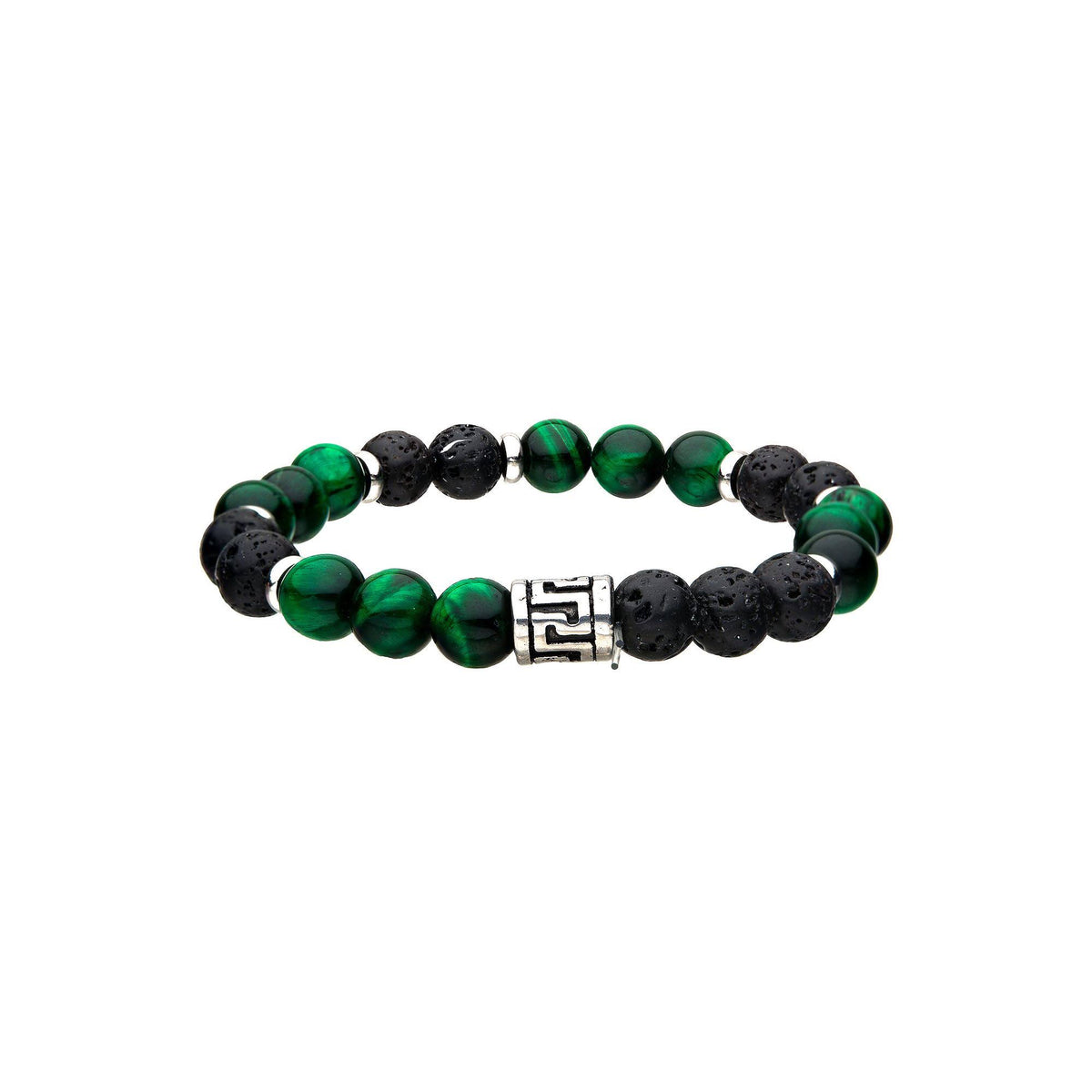 Stainless Steel Lava Bead & Green Tiger's Eye Bead Bracelet X940