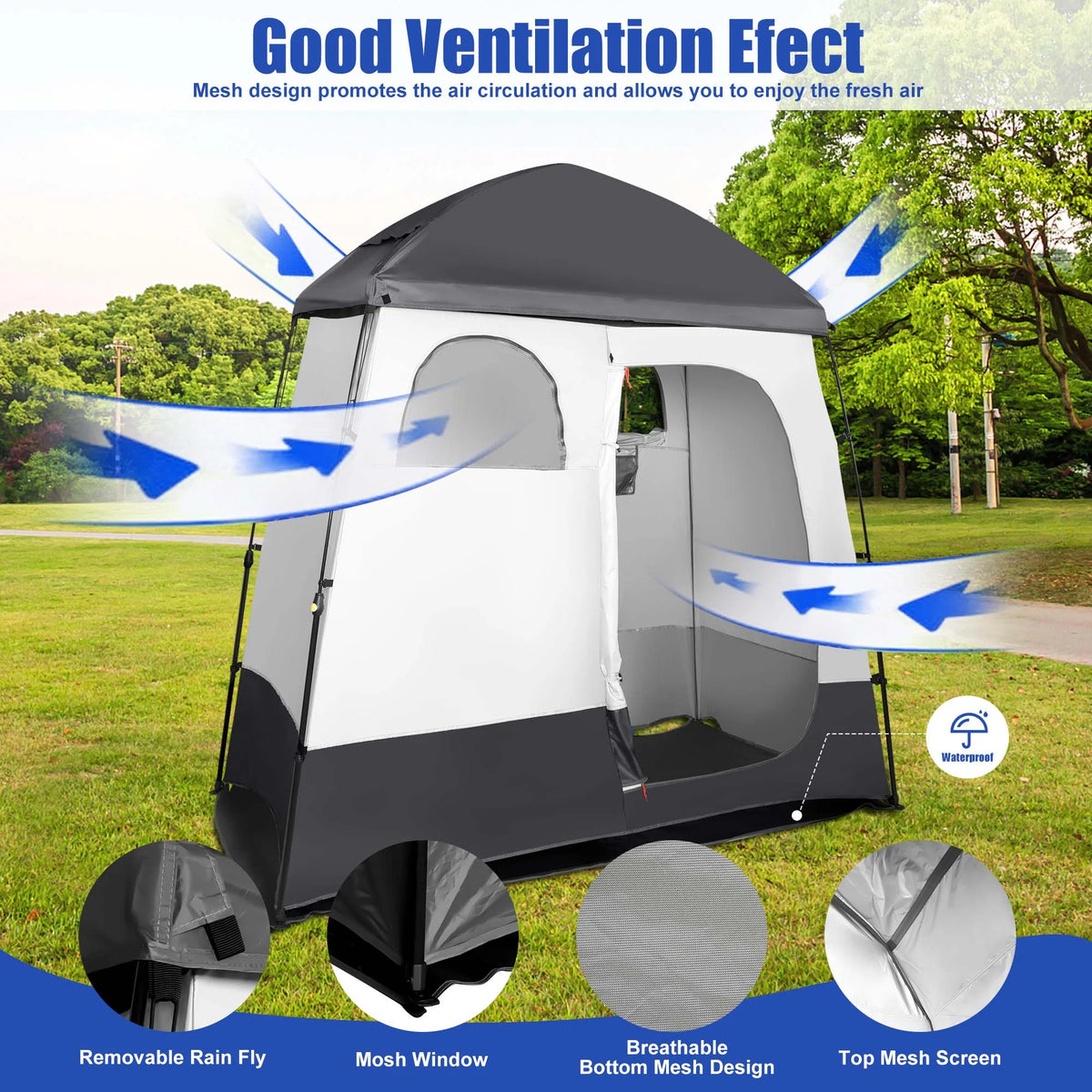 Camping Shower Tent Portable Outdoor Privacy Shelter 2 Rooms X243405