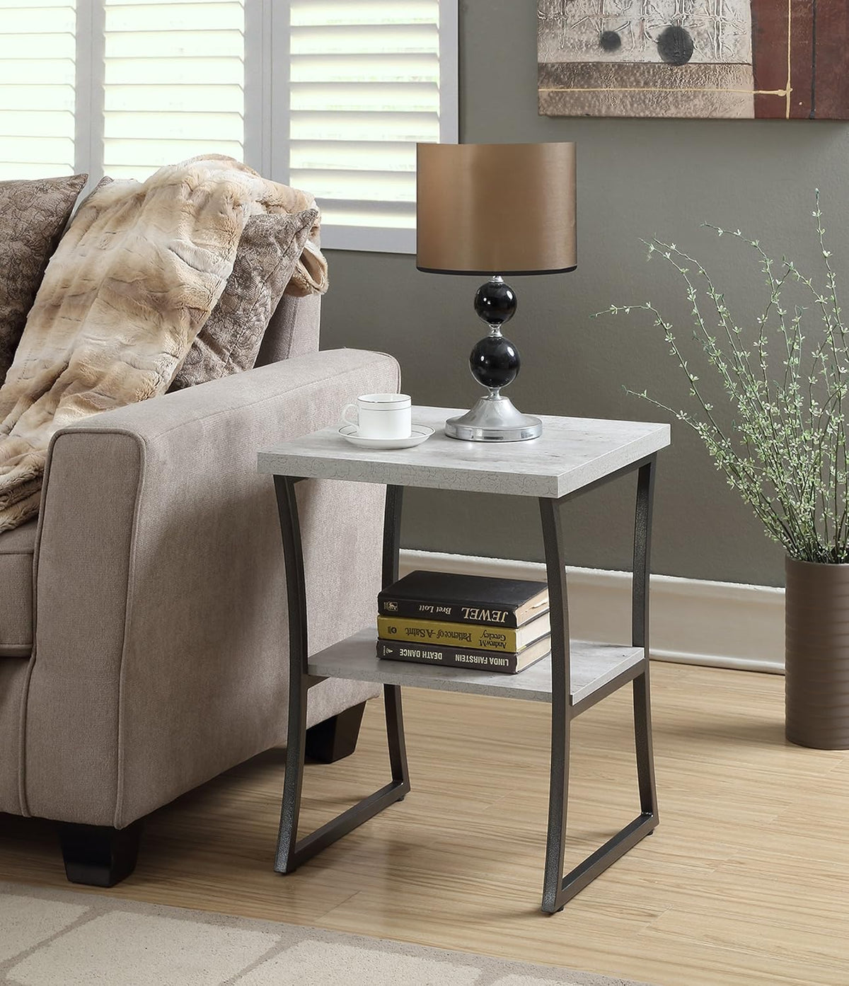 Faux Birch Slate Gray End Table Pack of 2 X355