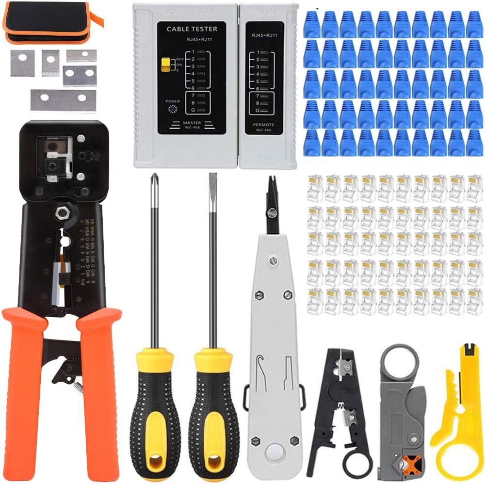 Cat5/Cat5e/Cat6 Crimping Tool Set with 50PCS Connectors O767567