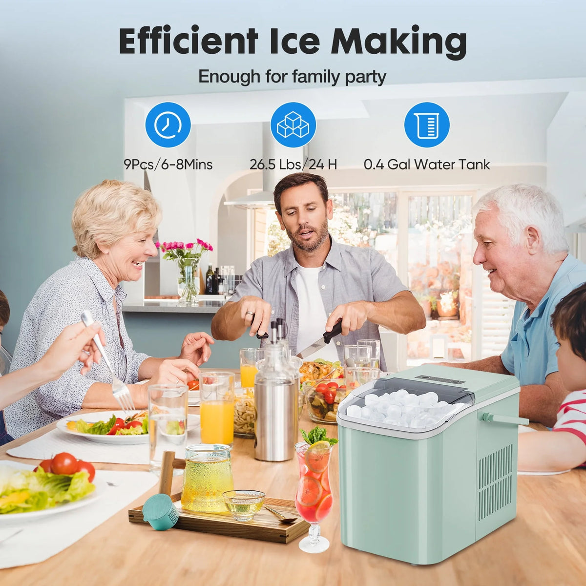 Black Portable Countertop Ice Maker with Handle and Ice Scoop L248