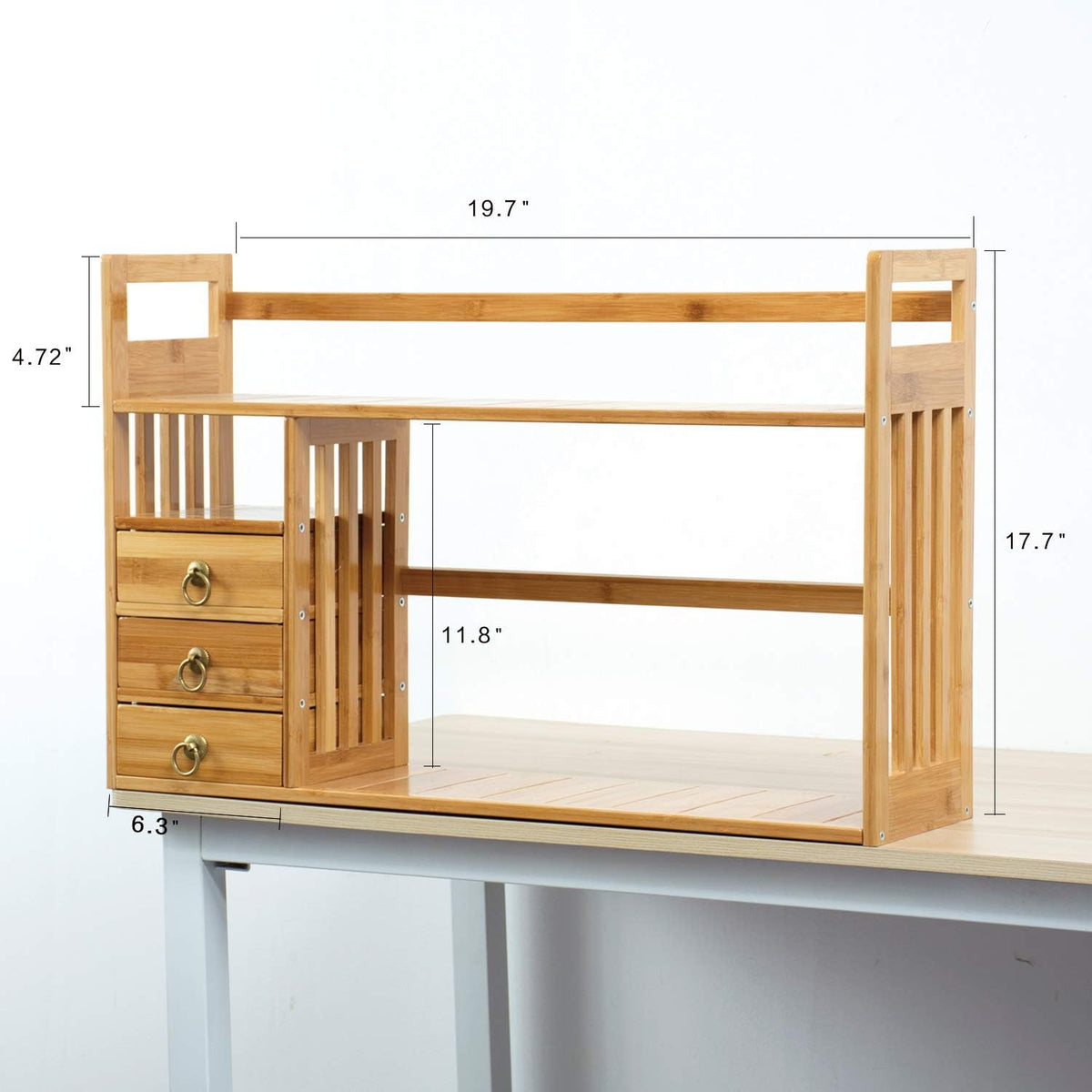 Bamboo Desktop Bookshelf with 3 Drawers X3048