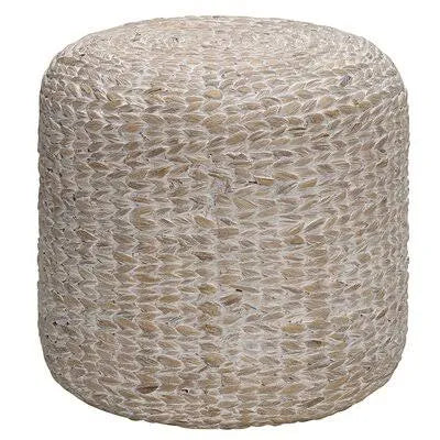 White Round Water Hyacinth Woven Pouf I890410