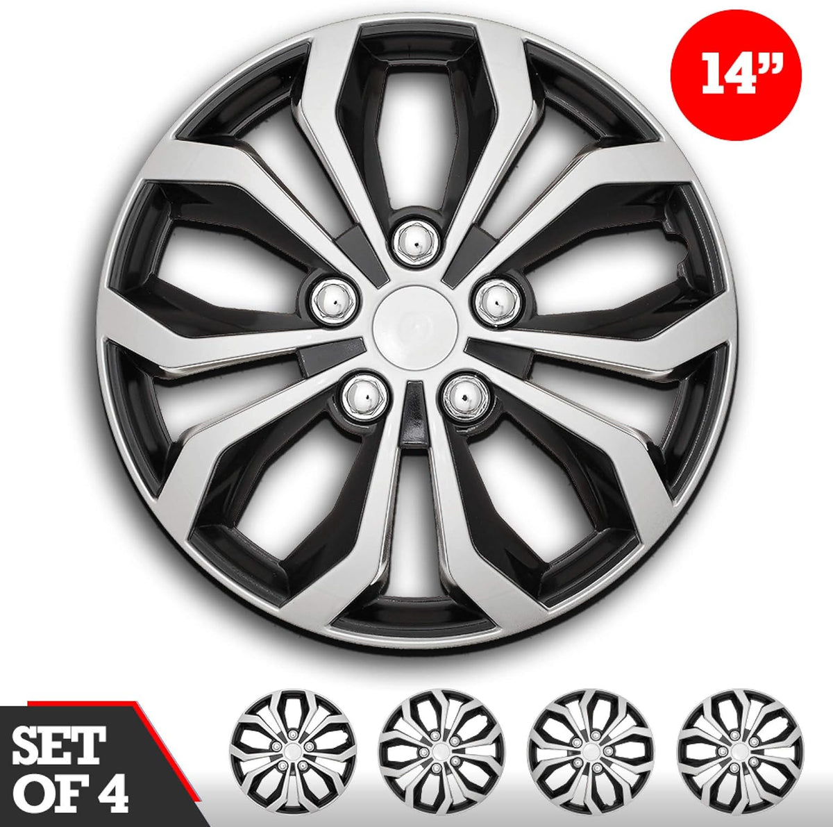 Black and Silver 14-Inch Set of 4 Automotive Wheel Cover Z90549