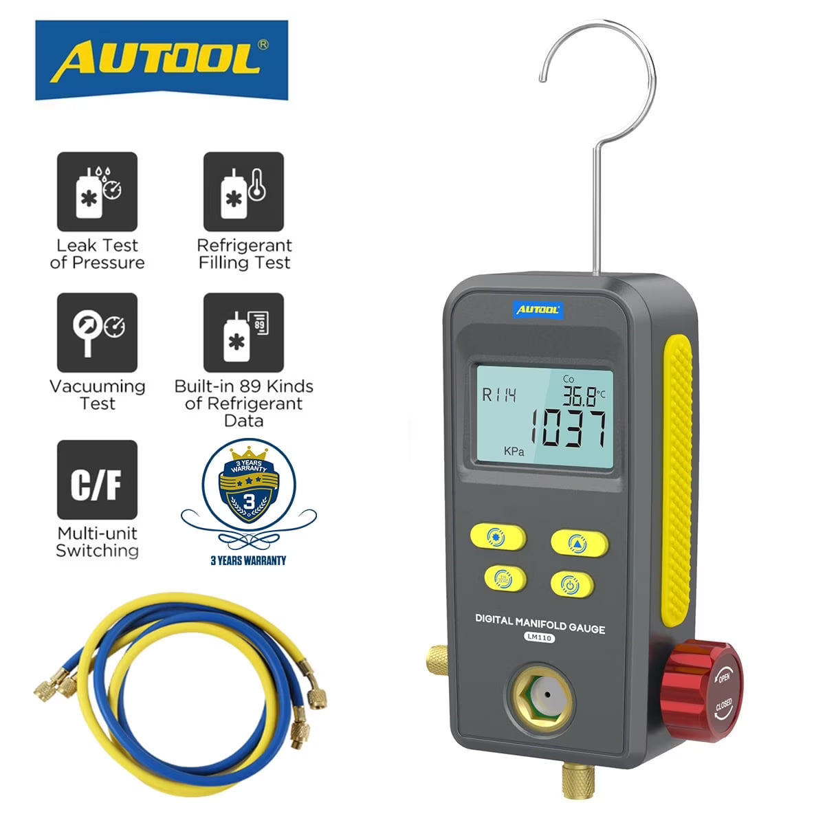 Digital Refrigeration Manifold Gauge Set HVAC Vacuum Pressure Tester Kit A71422
