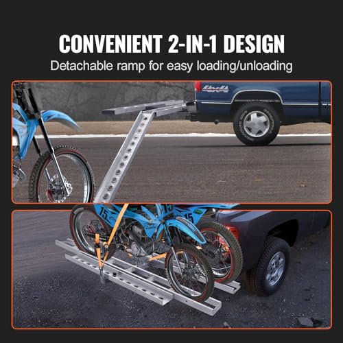 2-Bike 600 LBS Aluminum Motorcycle Hitch Mount Carrier with Ramp F6435