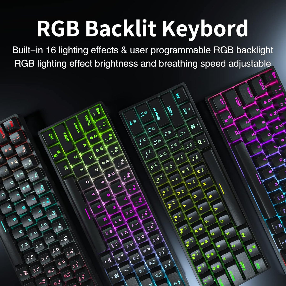 60% Wired Mechanical Gaming Keyboard with RGB Backlit PBT Keycap Waterproof Type-C Mini Compact 61 Keys Computer Keyboard Full Keys Programmable Gateron Optical Red Switch Pack of 2 T236074