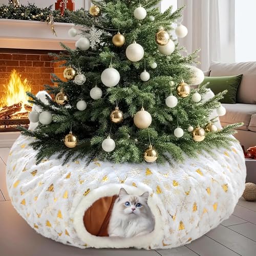 Foldable Plush Cat Tunnel Bed with Hanging Toy Ball O26283