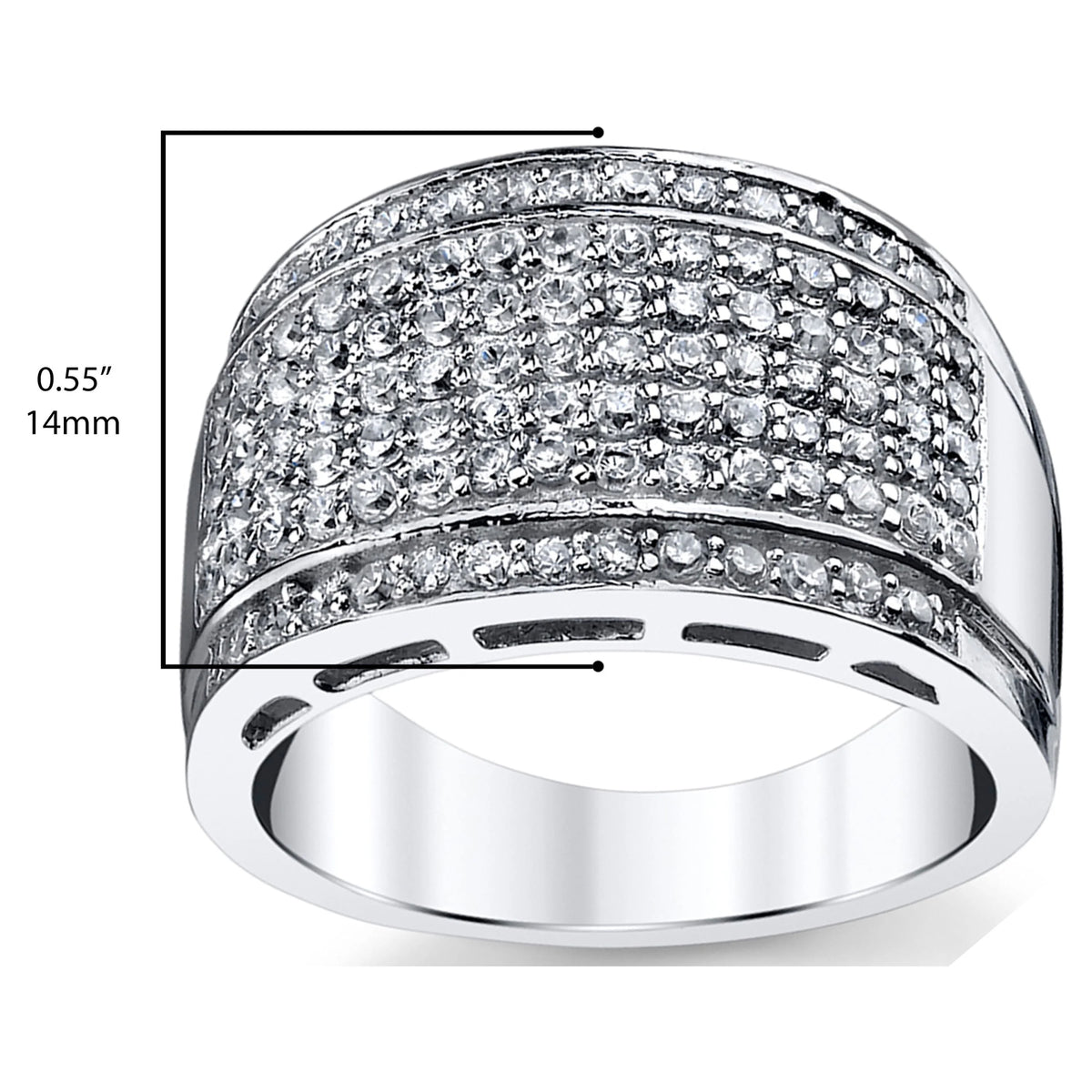 Sterling Silver High Polish Micro-Pave Wedding Band Ring Cubic Zirconia CZ 13.5MM N906