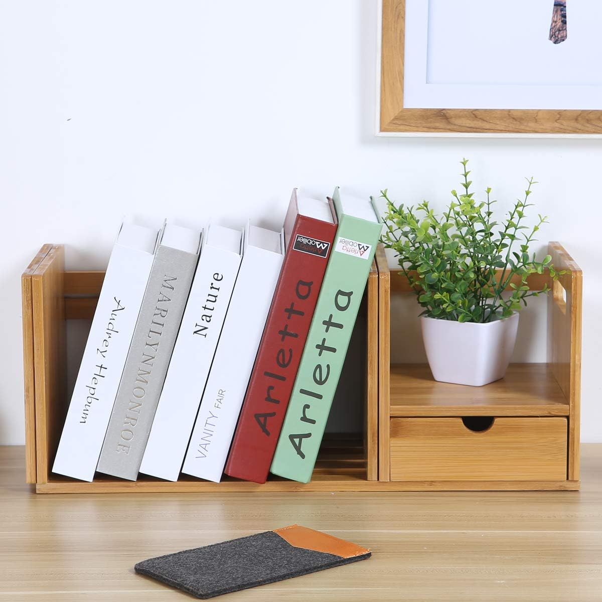 Bamboo Desktop Bookshelf with 3 Drawers X3048