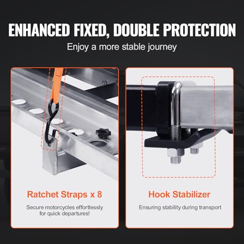 2-Bike 600 LBS Aluminum Motorcycle Hitch Mount Carrier with Ramp F6435
