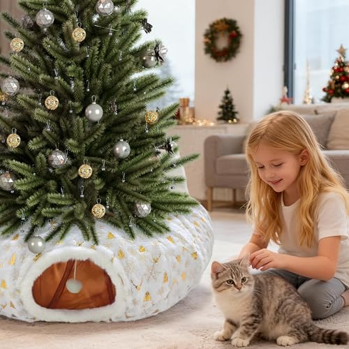 Foldable Plush Cat Tunnel Bed with Hanging Toy Ball O26283