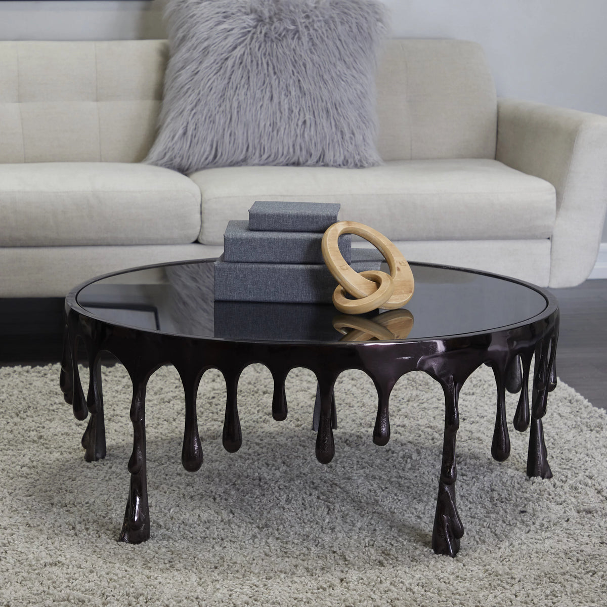 36" x 16" Black Aluminum Coffee Table with Glass Top U204184