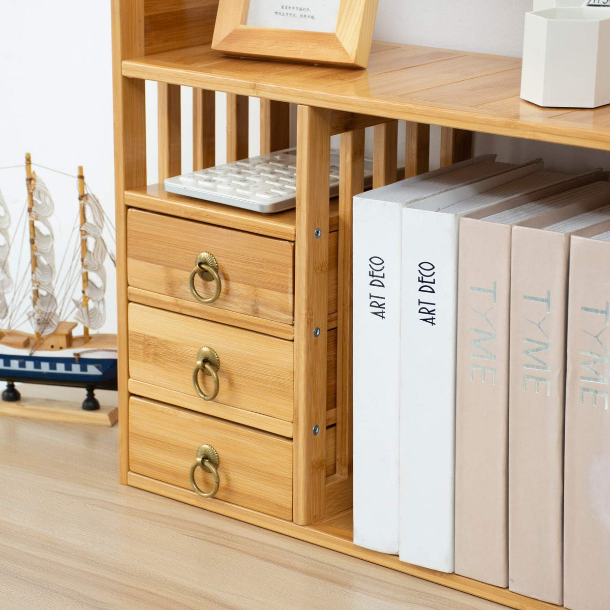 Bamboo Desktop Bookshelf with 3 Drawers X3048