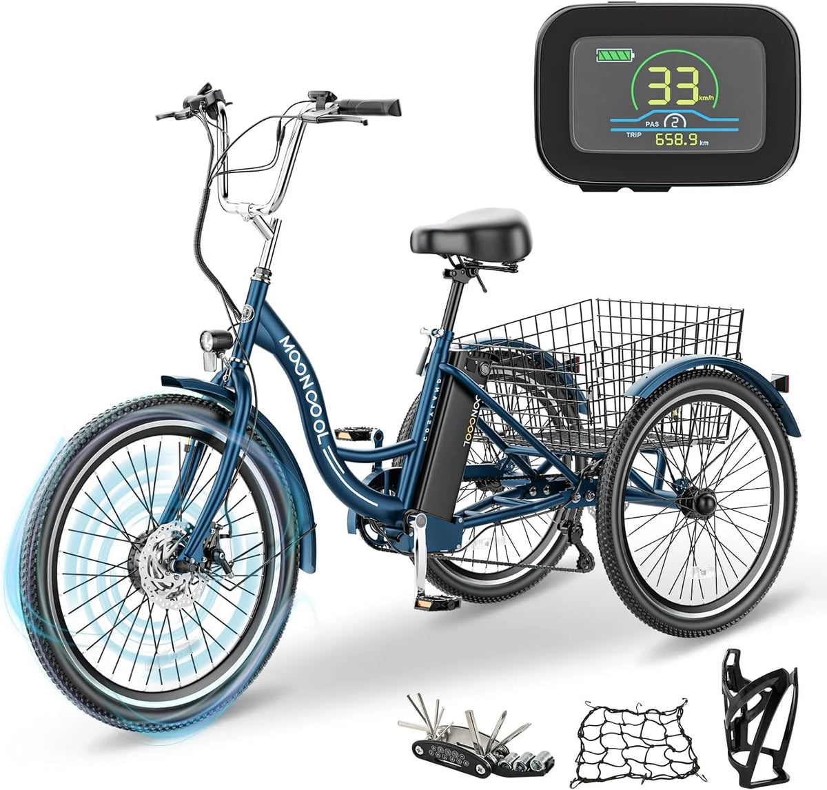 24 26 3 Wheel Electric Tricycle 350W 36V 7 Speeds with Large Basket M1246