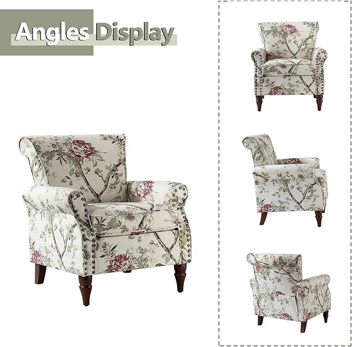 Wooden Upholstered Accent Chair Set of 2 with Removable Cushion Wingback Floral Lounge Sofa Set Nailhead Trim X374929