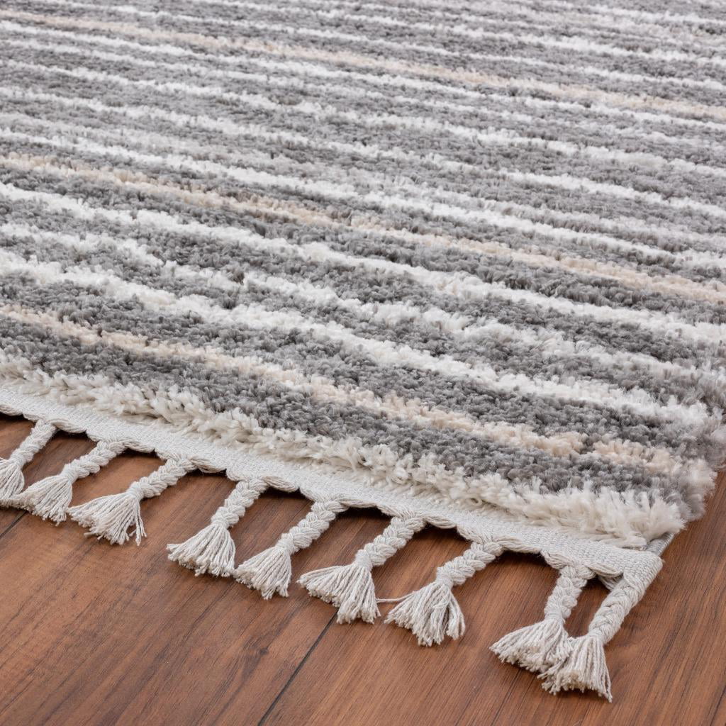 Striped Fringed Shag Gray 8x10 Area Rug J979